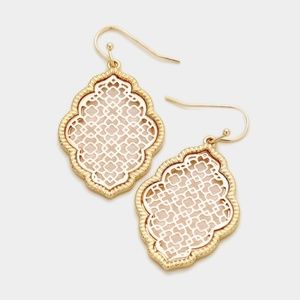 Filigree Metal Matte Gold Dangle Earrings